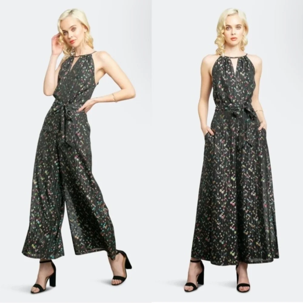 NEW Anthropologie Eva Franco Edita Halter Metallic Clip Dot Jumpsuit Relaxed 4